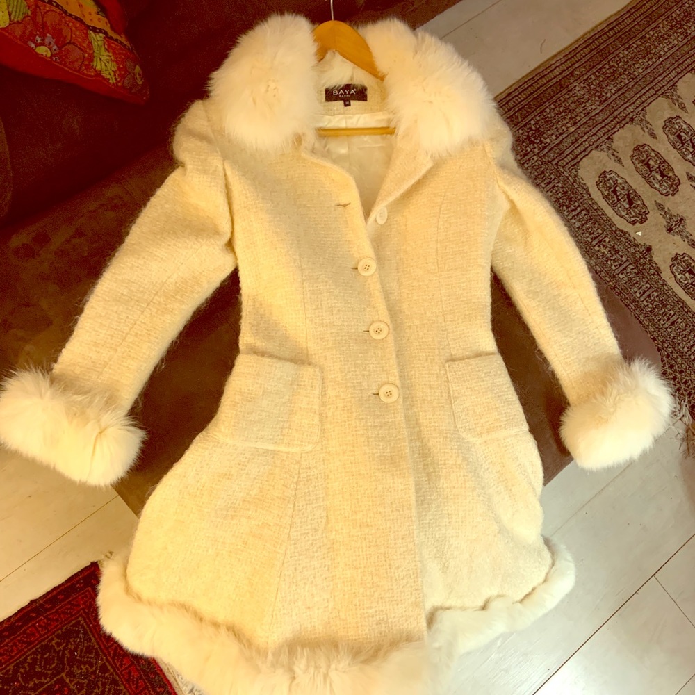 Fur Off White Woolen Coat